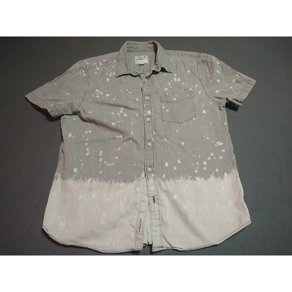 American Eagle Shirt Men M Faded Gray Splatter Grunge Y2K Short Sleeve Cotton
